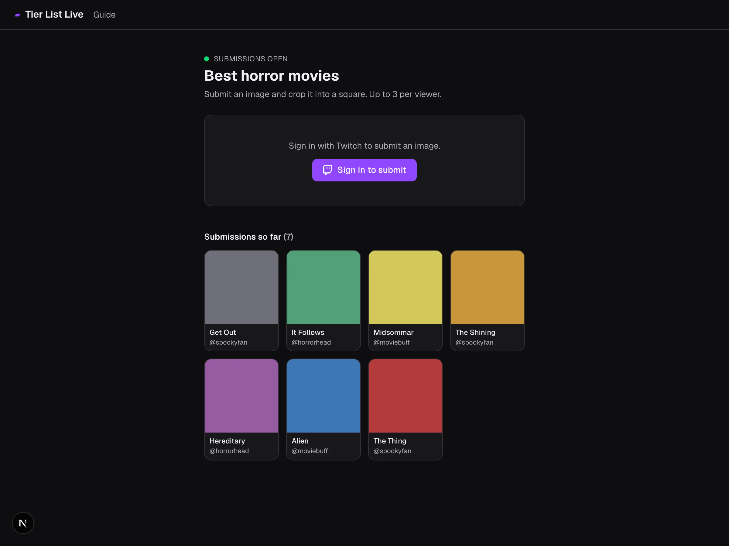 Upload page prompting the viewer to sign in with Twitch